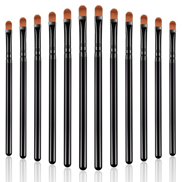 12 Pieces Small Concealer Brush Bulk Flat Lip Concealer Brush Under Eye Synthetic Fiber Makeup Eyebrow Foundation Brush for Concealing Blending Setting Buffing Makeup (Black)