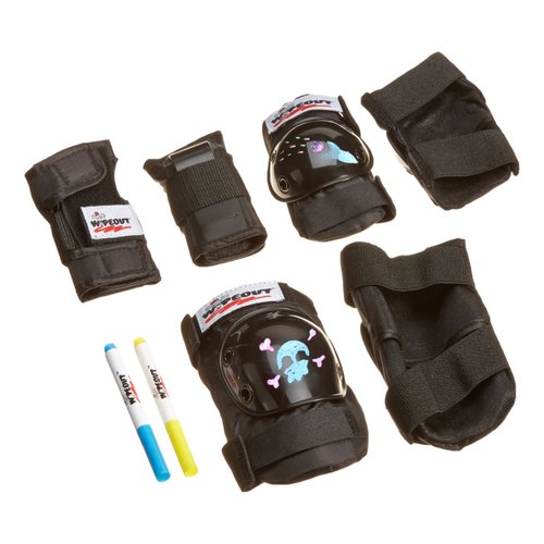 Wipeout Dry Erase Kids’ Pad Set with Knee Pads, Elbow Pads, and Wristguards, Black