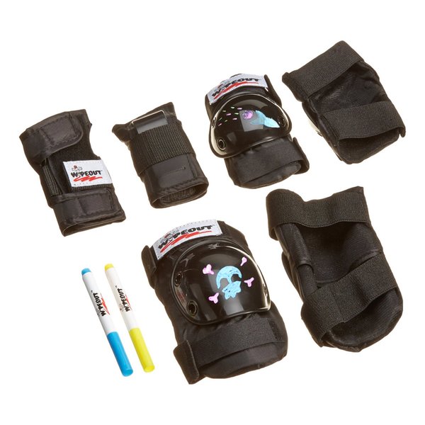 Wipeout Dry Erase Kids’ Pad Set with Knee Pads, Elbow Pads, and Wristguards, Black