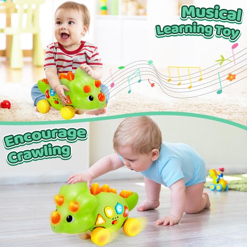 Dinosaur Crawling Toys for 1 Year Old Boy, Musical Baby Toys for 6-12 Months, Early Development Learning Toys for 12-18 Months Boys Girls, Birthday Gifts for 1-2 Year Old Toddlers
