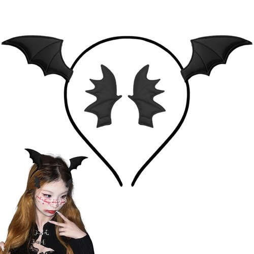 Halloween Cosplay Accessories for Women Bat Hair Clip Headband Set Punk Goth Hair Accessories for Short Thin Hair Barrettes Hairband for Bangs Forehead Bat Wing Hair Clips for Party Cosplay