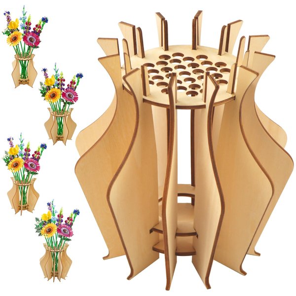 Vase for Lego Flowers - Wooden Puzzle Flower Vase for Lego Flower Bouquet Building Set - Display Stand for Lego Roses Cherry Blossom Sunflower Tulips Daffodils Lotus - Gift for Lego Flower Lovers