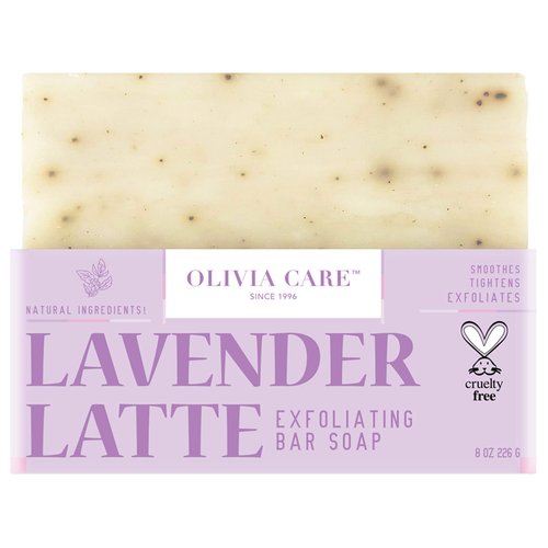Olivia Care Exfoliating Bar Soap, Coffee Beans, 100% Natural, Organic Ingredients, Clean Energize Mind Body, Full of Vitamin & Antioxidants (Lavender Latte)