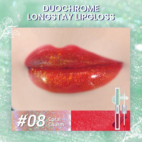 CHARMACY Multichrome Double Head Non-Stick Lip Gloss, Metallic Colourful Lip Glaze, Anti-transfer, Long Lasting Waterproof Liquid Lipstick Makeup (#08)