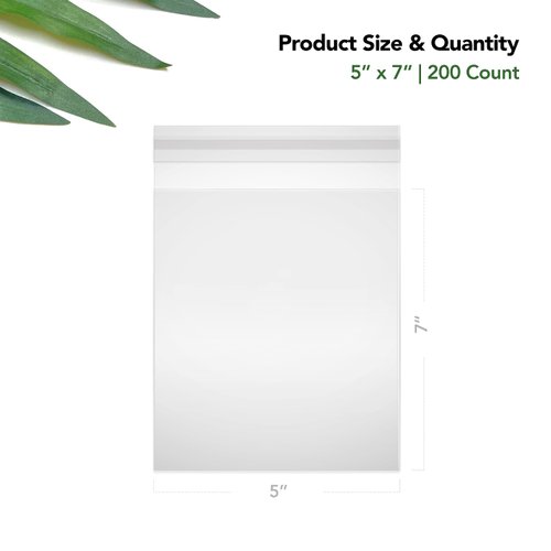 Seal Fresh Cellophane Bags – 5" x 7" (200 Count) – Clear Plastic Resealable Self Sealing Cellophane Bag – Cellophane Treat Bags, Cookie Bags for Packaging, Candy Bags, Cello Bags, Pastry Bags