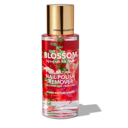 Blossom All Natural Acetone Free Nail Polish Remover, Scented, Organic Plant-Based, Vegan, Cruelty Free, Infused with Real Flowers, 2 fl. oz., Spring Bouquet