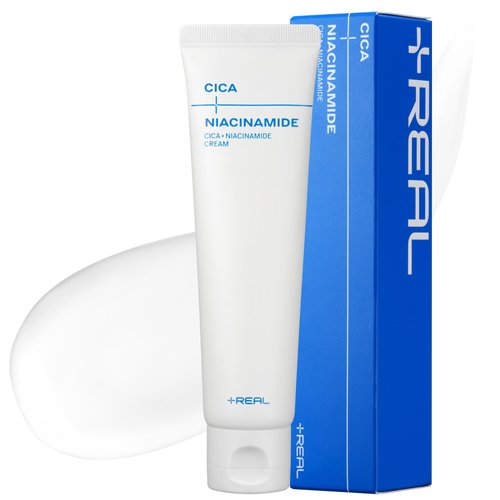 PLUSREAL Cica + Niacinamide Cream, Redness Relief & Skin Barrier Repair Cream for Dry and Sensitive Skin｜Korean Skincare｜Fragrance Free｜Vegan｜Centella asiatica Cream with Niacinamide, 2.02 fl.oz.