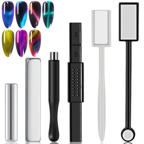 JERCLITY 6 Pieces Cat Eye Magnet for Nails Double-Head Nail Magnetic Stick Multi-Function Magnet Square Cat Eye Strong Magnet Plate Cylindrical Nail Magnet Tools for Cat Eye Gel Polish Nail Art