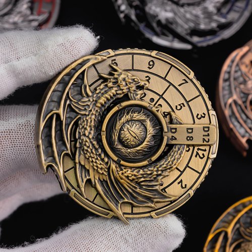 KERWELLSI 7 in 1 Fidget Spinner for DND Dice Set, Metal Roulette D&D Dice with Gift Box, Dungeons and Dragons RPG Role Playing Gaming Dice Antique Cyan