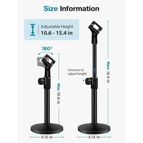 InnoGear Desktop Microphone Stand, Upgraded Adjustable Table Mic Stand with Mic Clip and 5/8" Male to 3/8" Female Screw for Blue Yeti Snowball Spark & Other Microphone