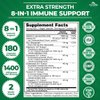 Zazzee Extra Strength 8-in-1 Immune Support, 1400 mg per Capsule, 180 Vegan Capsules, 1000 mg Vitamin C, 1000 IU mg D3, Zinc, Elderberry, Echinacea, Goldenseal, Turmeric and Astragalus, All-Natural
