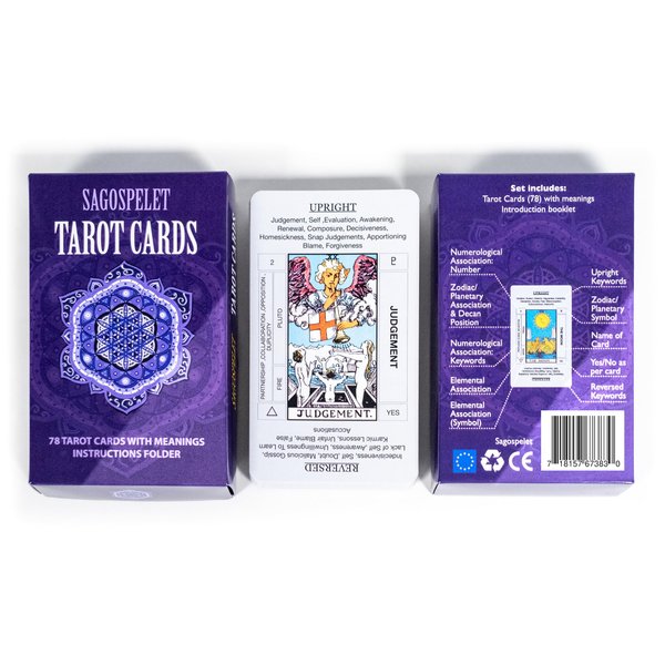 Sagospelet Tarot Cards with Meanings - Beginner Learning Set - Sheet with Common Spreads, Astrological Correspondences, Guidebook Included - Classic Design 78 Card Deck- Original Deck- FSC-Certified