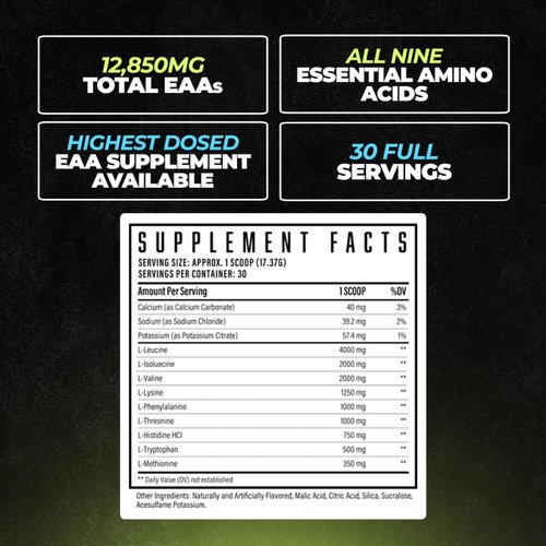Huge EAA Supplement, Highest Dosed Essential Amino Acids Powder, 12.85g EAAs & 8g BCAAs Per Serving, Maximize Muscle Growth, Recovery & Performance (Kiwi Blueberry, 17.73 Oz.)