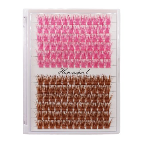 Hannahool Colorful Cluster Lashes Extensions Mixed Brown/Rose red Color Individual False Eyelashes 144 Clusters Wide Stem Volume Color Eyelashes Beauty Tools (12mm)