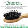 Natural Boar Bristle Hair Brush mini size, portable, easy carry for Women, Men, Kids; Dry and Wet Detangling Hair Brush Gently Enhances Shine, for Fine and Straight, Thick and Curly Hair
