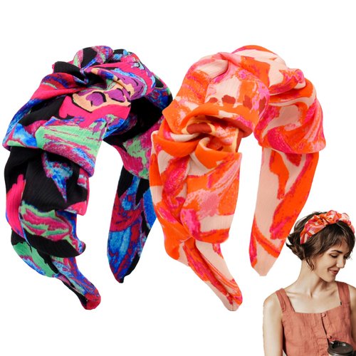 BEGOOD Headband for Women Ruffled Fashion Headbands Designer Headbands Wide Headbands Top Knot Turban Hair Accessories Headwear for Girls 2Pcs Colorful Floral