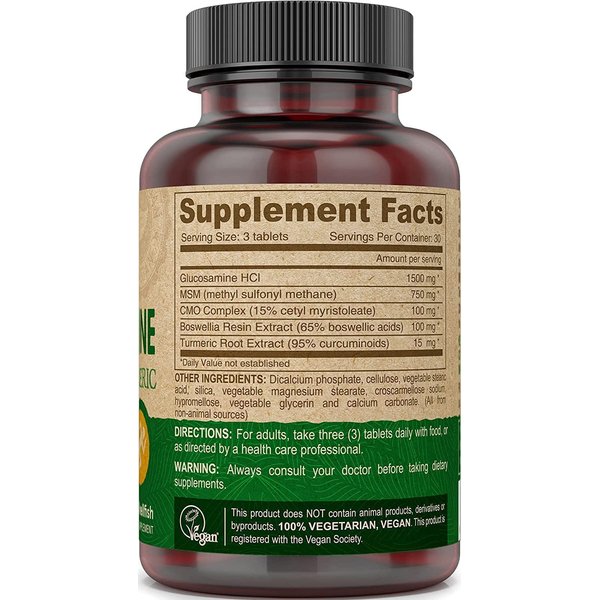 DEVA Vegan Glucosamine-MSM-CMO & Turmeric Supplement - Gluten Free Plant Based Nutritional Supplement - 90 Tablets (Pack of 2)