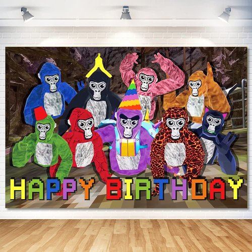 Gorilla Game Birthday Decorations,Gorilla Game Party Supplies,Gorilla VR Game Theme Party Backdrop for Boys and Girls Birthday Party Decorations,Gorilla Theme Happy Birthday Banner