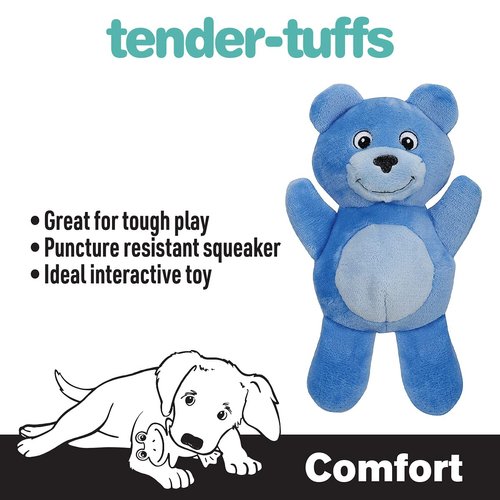 SmartPetLove Tender-Tuffs - Comfort Plush - Tough Dog Toy - Proprietary TearBlok Technology - Soft Blue Bear with Squeaker