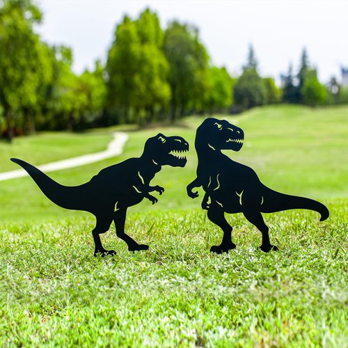 EZTZEN Dinosaur Metal Garden Stakes Decorative,Dinosaur Gifts for Women/Men/Dinosaur Lover Gifts,Black Dinosaur Silhouette Statues Garden Decor for Outside,Outdoor Decor,Yard Art,Lawn Ornaments
