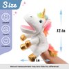 Hopearl Plush Unicorn Hand Puppet with Open Movable Mouth for Imaginative Play, Role Play, Interactive Toy for Storytelling Teaching Puppet Theater, Birthday Gifts for Kids Girls, White, 12''