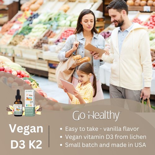 Go Healthy Vitamin D3 K2 Drops for Kids - Contains 25mcg (1000IU) Vegan Liquid Vitamin D & 150mcg Vegan Liquid Vitamin K2 (MK7) Per Serving, Gluten Free, Non-GMO, Vanilla Flavor - 30 Servings