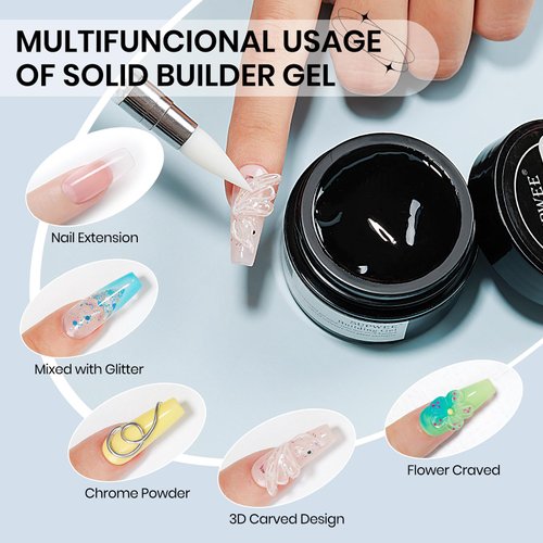 SUPWEE Solid Builder Gel for Nails - 3D Nail Art Gel Clear Non-Stick Hand Hard Gel for Carving Patterns Decoration Nail Art Emboss Nail Extension Gel for Nails Manicure DIY at Home 14g(0.49fl oz)