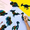 MEIVINES 60PCS 12Style Magic Color Scratch DIY Dinosaur Paper Scratch Craft Kits Rainbow Scratch Paper Art Sets with Scratching Tools Ribbon for Party Favors Activities