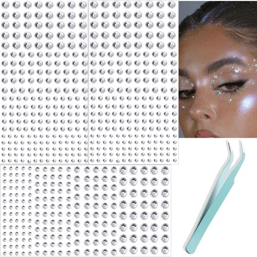 NOOEPC 660Pcs Face Gems Hair Gems, Self-Adhesive Face Jewels Eye Jewels Rhinestones 3/4/5/6 mm DI...