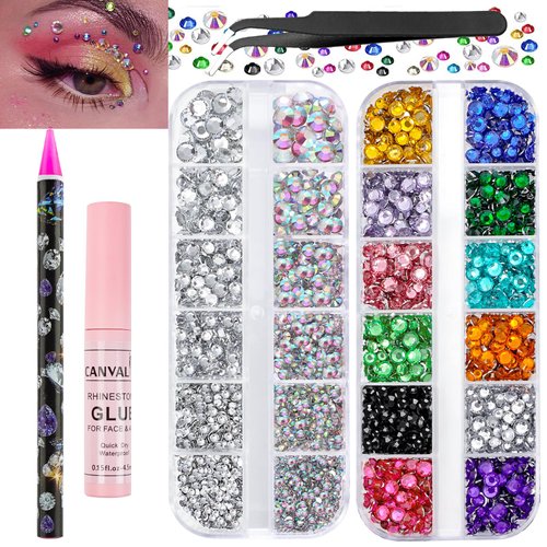 Canvalite Rhinestones for Face Colorful Face Gems Face Jewels AB &amp; Clear Eye Hair Nail Gems Rhine...
