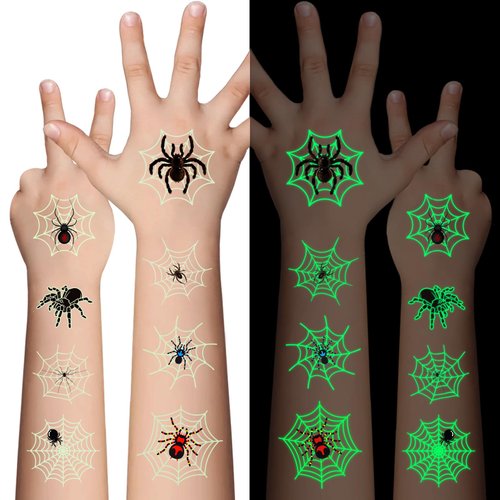 Awinmay Halloween Luminous Spider Temporary Tattoos for Kids - 10 Sheets Glow In The Dark Hallowe...