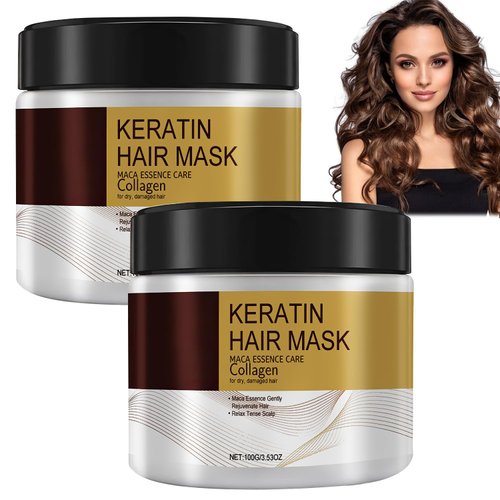 Generic 2Pcs Collagen Hair Mask for Damaged Hair - Keratin Protein & Coconut Oil - Conditioning Treatment for Curly or Straight Thin Fine Hair, White