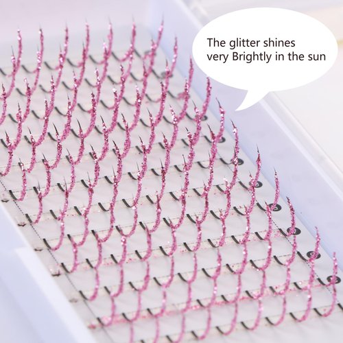 Glitter Lash Extensions, UHOMENY False Lashes for Eyelash Extensions D Curl Cosplay Eye Lashes Single Lash Spike Eyelash Extension Party Makeup Eyelashes, Mix 11-16mm (Light pink)