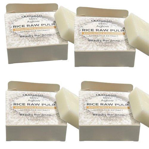 OLAZARAH Organic Rice Raw Pulp Bar Soap – Gentle Exfoliation & Deep Moisturizing for All Skin Types, (4 pkts), 4 oz