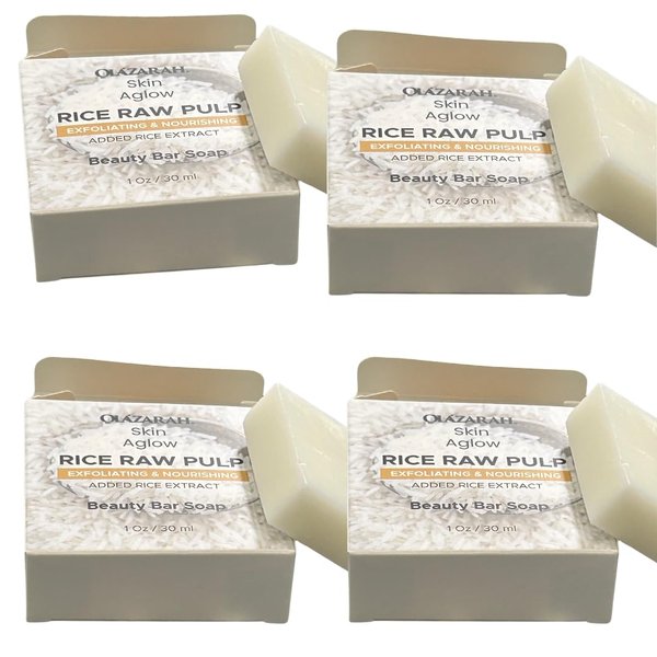 OLAZARAH Organic Rice Raw Pulp Bar Soap – Gentle Exfoliation & Deep Moisturizing for All Skin Types, (4 pkts), 4 oz