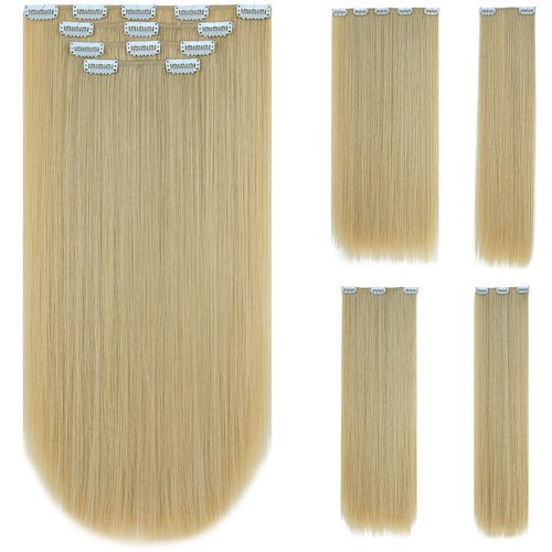 SYXLCYGG Blonde Hair Extensions Synthetic 4pcs Clip Hair Extension 22" Straight 5.5 Oz Cheap Hair Piece Women Natural Fluffy&Not Tangled Full Head