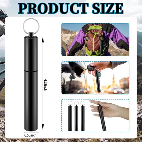 Bokon 6 Pcs Portable Toothpick Holder Airtight Aluminum Metal Tube Joint Tube Storage Tube Waterproof Pocket Purse Tube Container Holder with Keychain for Travel Picnic(Black, Black)