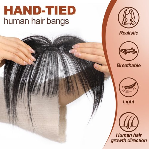 HAIRCUBE Bangs Hair Clip in Bangs 100% Real Human Hair Bangs Clip in Hair Extensions Fake Bangs Air Bangs Hairpieces for woman with Temples 3 Secure Clips in Full Fringe (Ombre Ash Blonde)