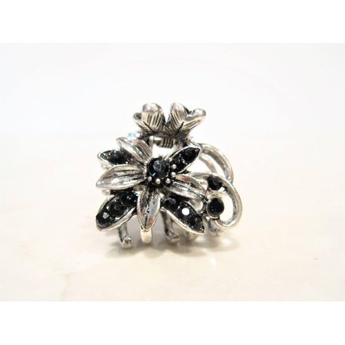Silver metal blue/black flower crystal hair claw clip bridal clip