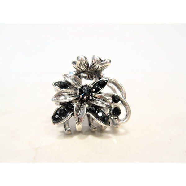 Silver metal blue/black flower crystal hair claw clip bridal clip
