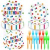Happy Birthday Decorations 96 Pieces Happy Birthday Plates and Napkins Party Supplies Disposable Paper Birthday Plates and Napkins, Forks for Boys Girls Birthday Party Decorations