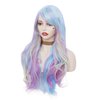 Rugelyss Rainbow Colorful Wigs for Women 26 Inches Long Wavy Fashion Synthetic Full Head Hair Wig with Bangs for Cosplay or Party
