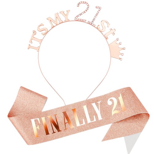 Aprince 21st Birthday Sash and Crown Happy 21st Birthday Decorations Happy Birthday Sash for Women 21st Birthday Headband Finally 21 Birthday Sash 21st Birthday Gifts for Women Birthday Accessories