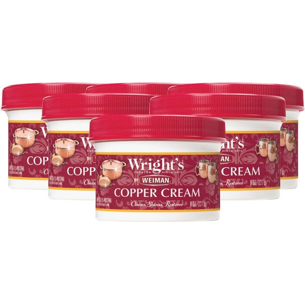 Wright's Copper and Brass Cream Cleaner - Gently Cleans and Removes Tarnish Without Scratching, 8 Ounce (Pack of 6)