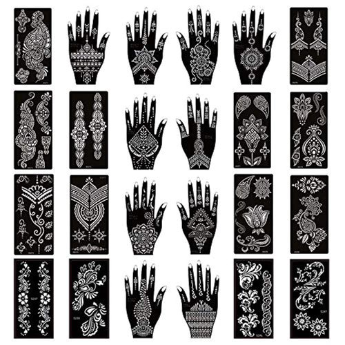 Xmasir Pack of 24 Sheets Henna Tattoo Stencil Kit/Temporary Tattoo Templates,Self-Adhesive Indian Arabian Tattoo Sticker for Body Paint New Designs