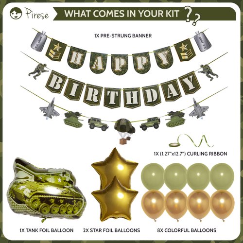 Pirese Army Happy Birthday Banner, Army Birthday Party Decorations for Boys, Camo Birthday Party Decorations | Military Birthday Party Decorations | Camo Party Supplies | Army Themed Party Decorations