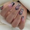 Butterfly Press on Nails Medium Square French Tip Fake Nails Black with Rhinestones Glitter Design Acrylic Glue on Nails Full Cover Pink False Nails Stick on Nails for Women Girls Manicure 24Pcs