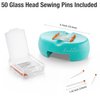 Beaditive Magnetic Pin Cushion with Drawer - Strong Magnet Pin Holder Cushion for Sewing - 50 Glass Head Quilting Pins Included - Chic Pincushion Caddy for Sewing Pins, Paper Clips, Screws – Turquoise