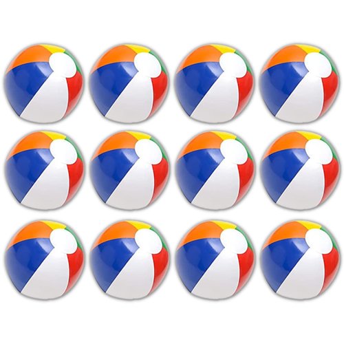 Neliblu 12" Bulk Pack of 12 Classic Inflatable Ball - Pool Toys Party Favors Rainbow Beach Balls - Beach Toys Party Pack - Bulk Beach Balls (1 Dozen) | Best for Swimming Pool Play and Beach Play