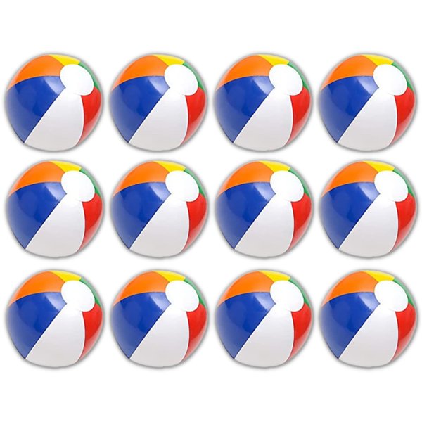 Neliblu 12" Bulk Pack of 12 Classic Inflatable Ball - Pool Toys Party Favors Rainbow Beach Balls - Beach Toys Party Pack - Bulk Beach Balls (1 Dozen) | Best for Swimming Pool Play and Beach Play